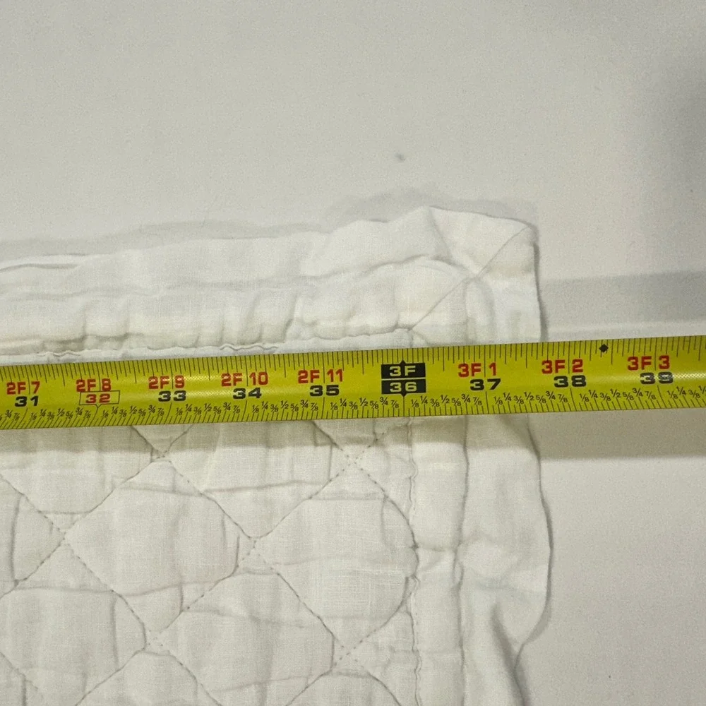 Pottery Barn Belgian Flax Linen Quilted King Sham White Diamond Stitch